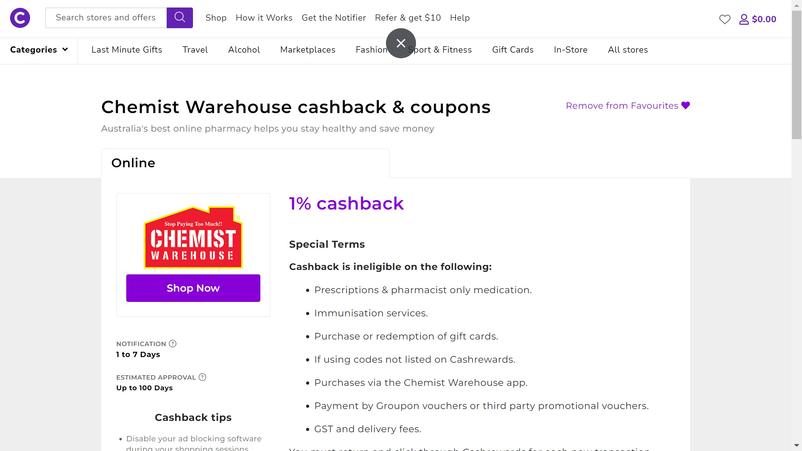 chemist warehouse price match cashrewards