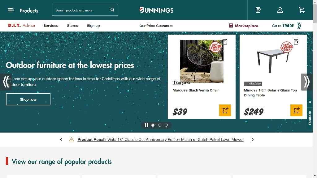 bunnings price match homepage