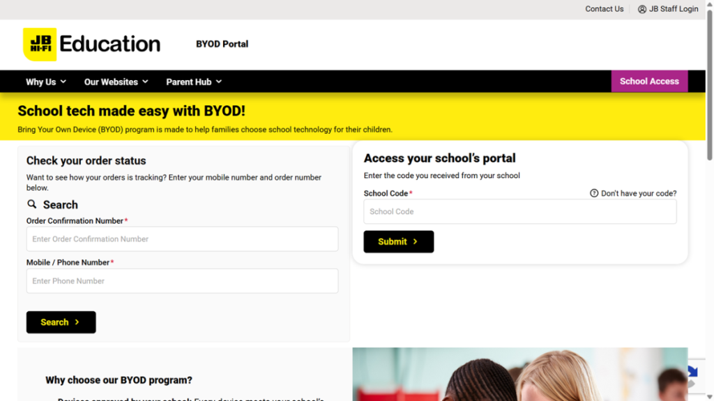 jb hifi byod portal screenshot