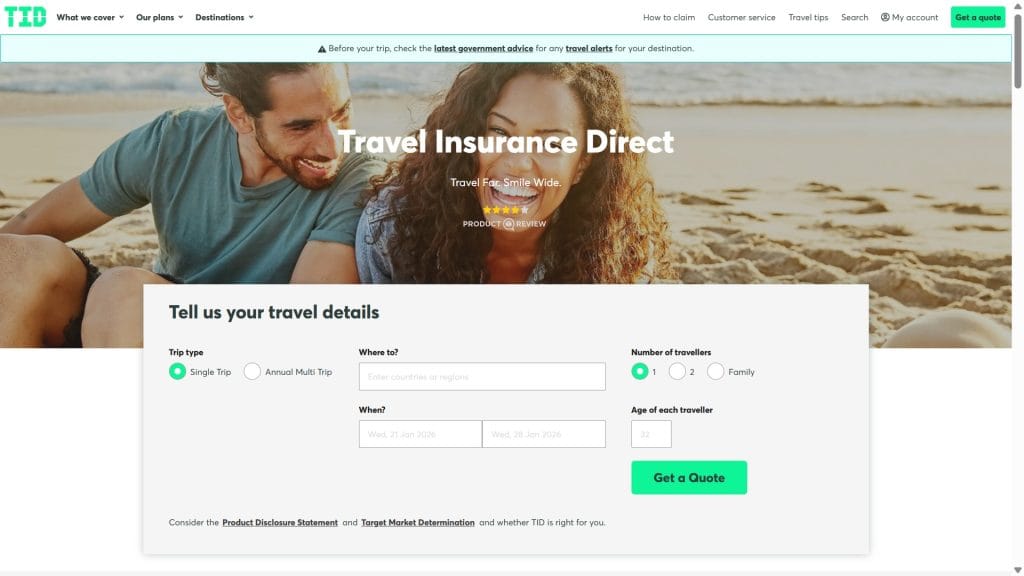 travel insurance direct promo code homescreen