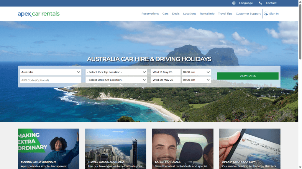 apex car rentals discount code screenshot