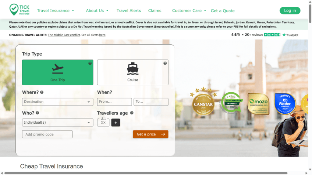 tick travel insurance promo code screenshot
