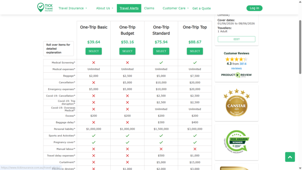 tick travel insurance promo code screenshot comparison