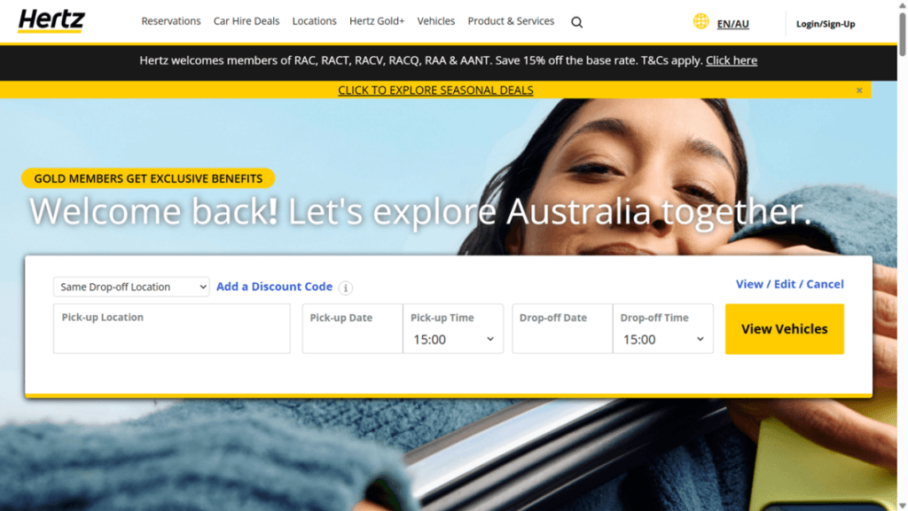 hertz discount code screenshot