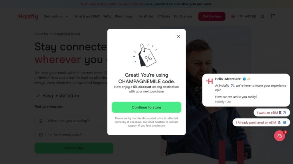 holafly discount code scheen shot CHAMPAGNEMILE