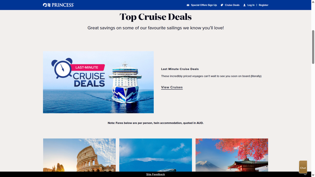 princess cruises promo code screenshot