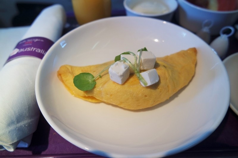 Chorizo and fetta omelette, Virgin Australia Business Class