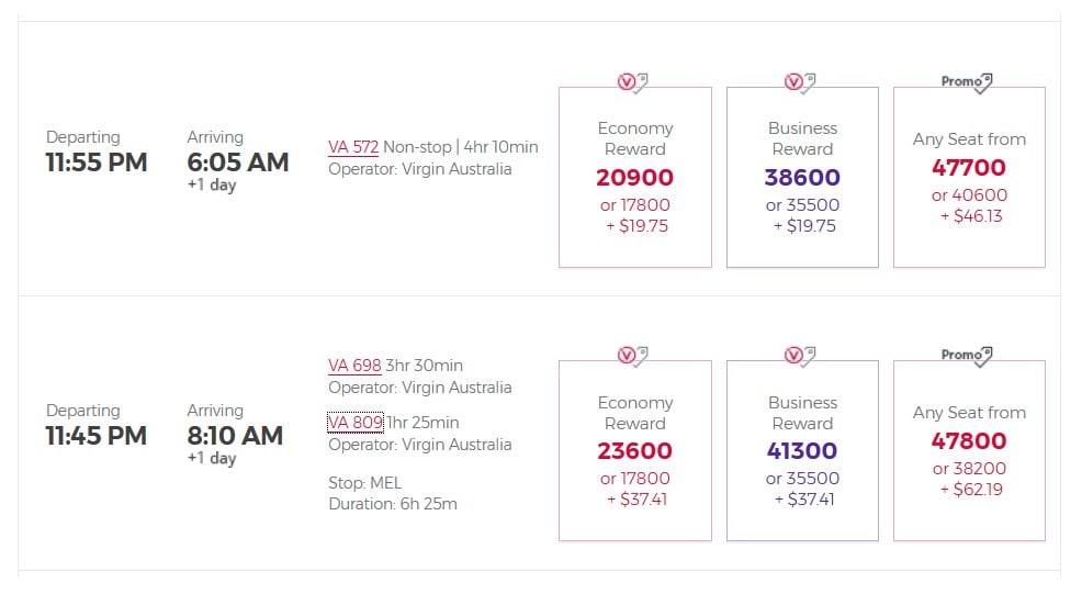 Virgin Australia flight search. Source: Virgin Australia website