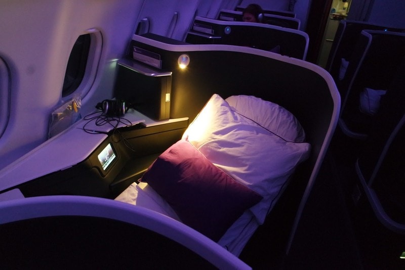 Turndown service on an overnight flight, Virgin Australia Business Class
