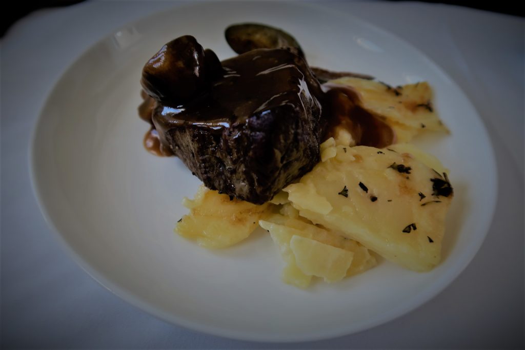 grilled beef fillet with potato gratin