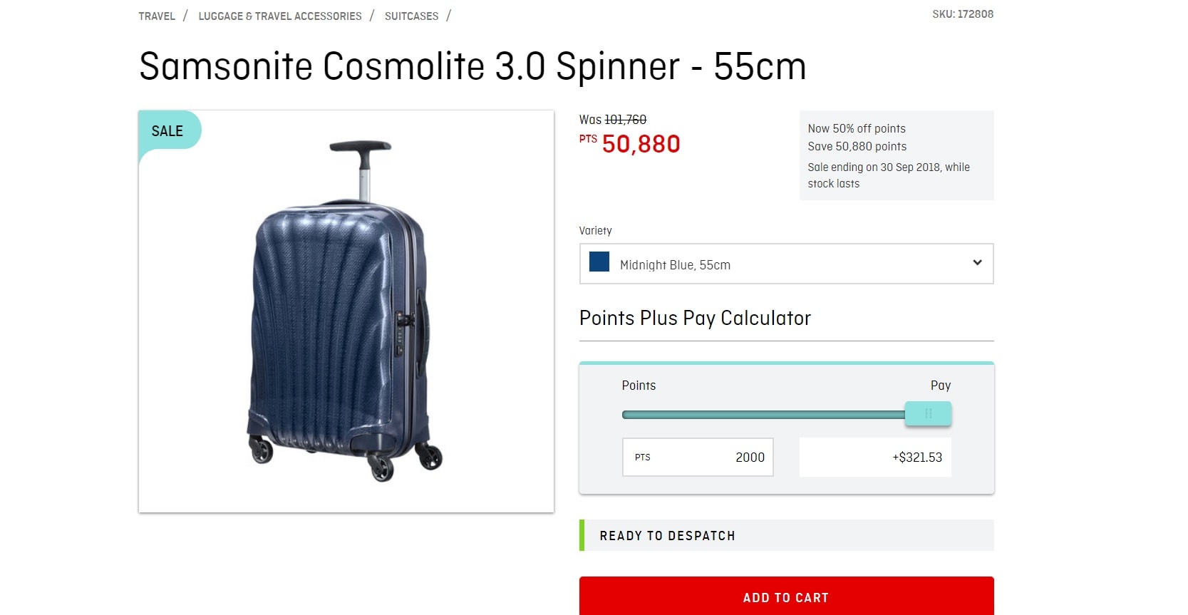 qantas store points plus pay suitcase