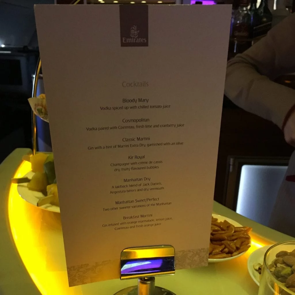 emirates a380 cocktail menu