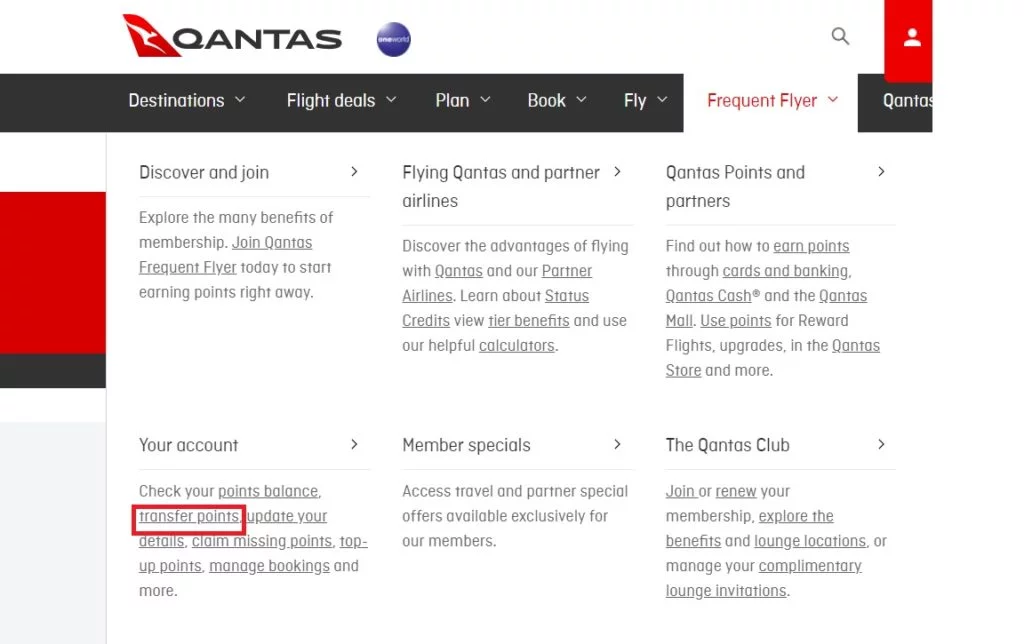 transfer qantas points one