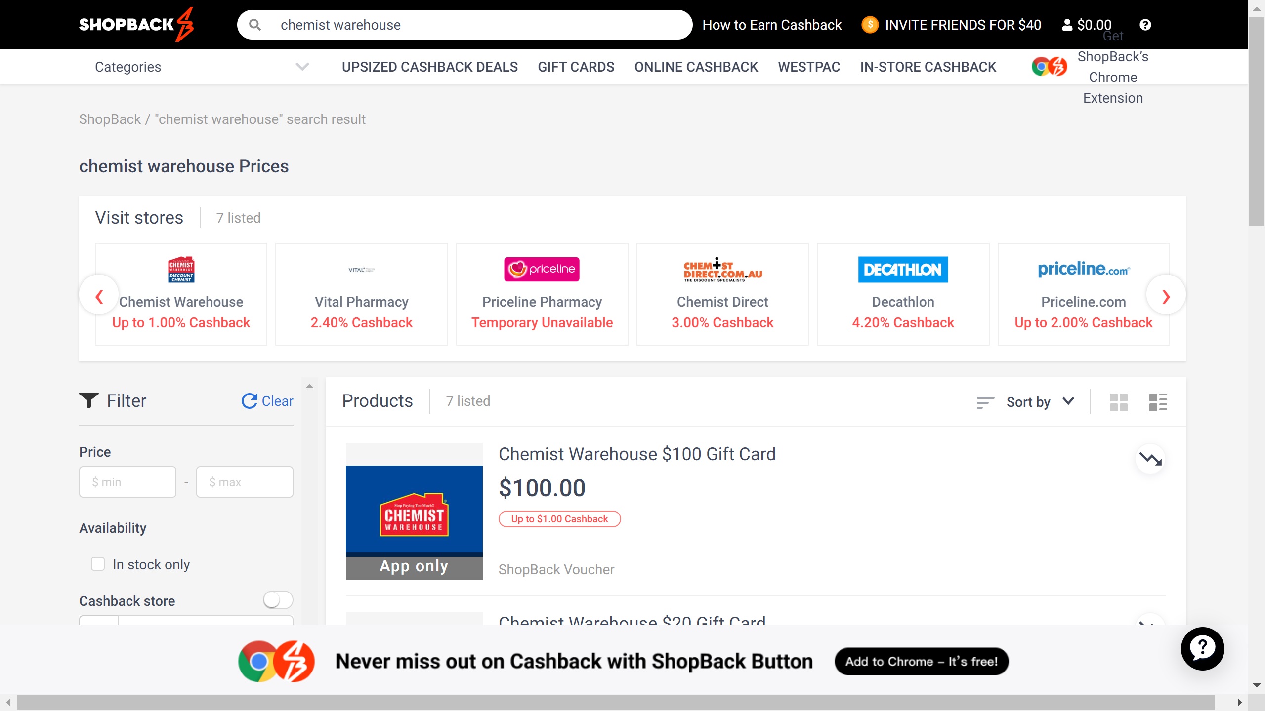 chemist warehouse price match shopback
