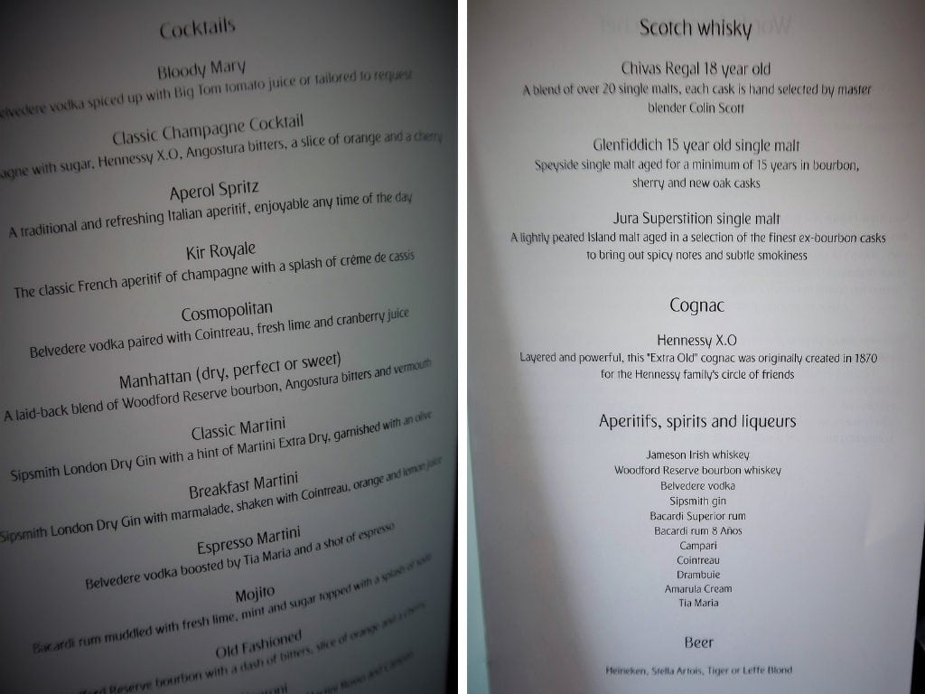 Emirates Business Class Menu