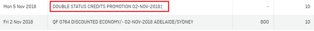 qantas double status credits line item