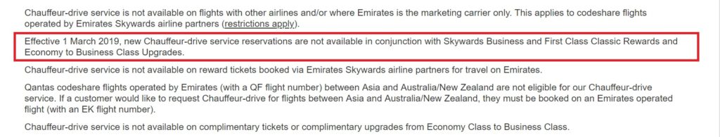 Emirates to axe Chauffeur Drive benefit for award tickets
