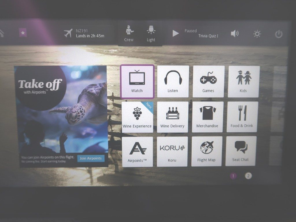 entertainment system - air nz premium economy