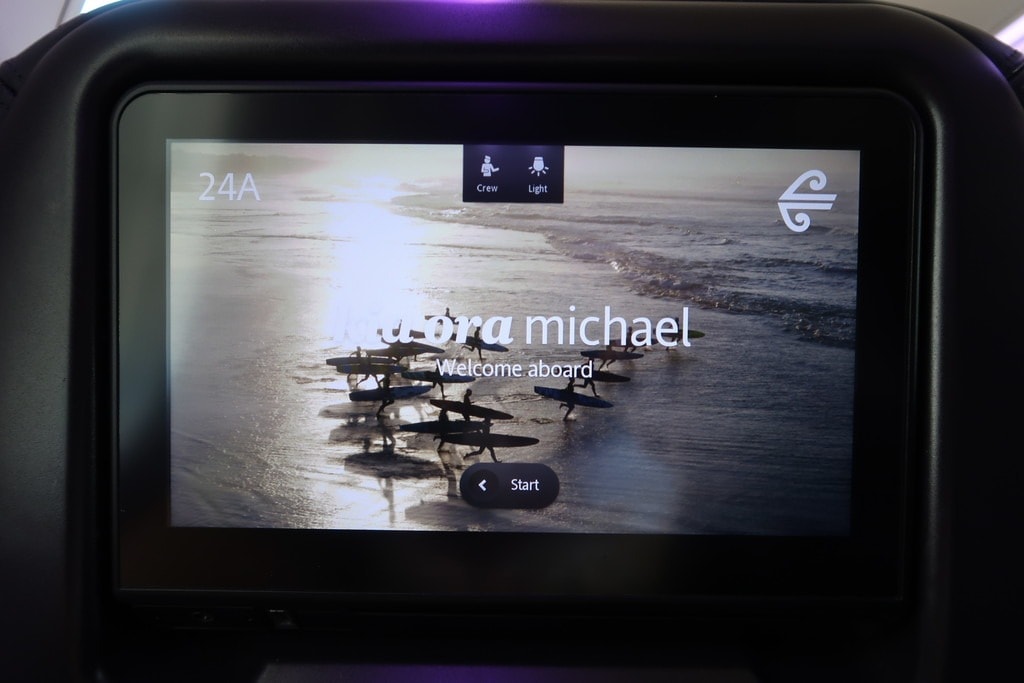 greeting screen seatback - air new zealand premium economy