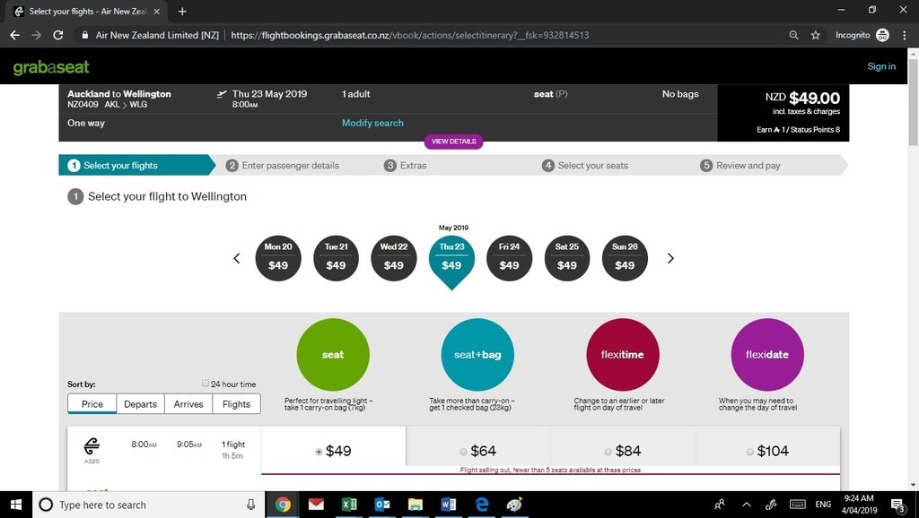 grabaseat air new zealand checked in luggage 23kg