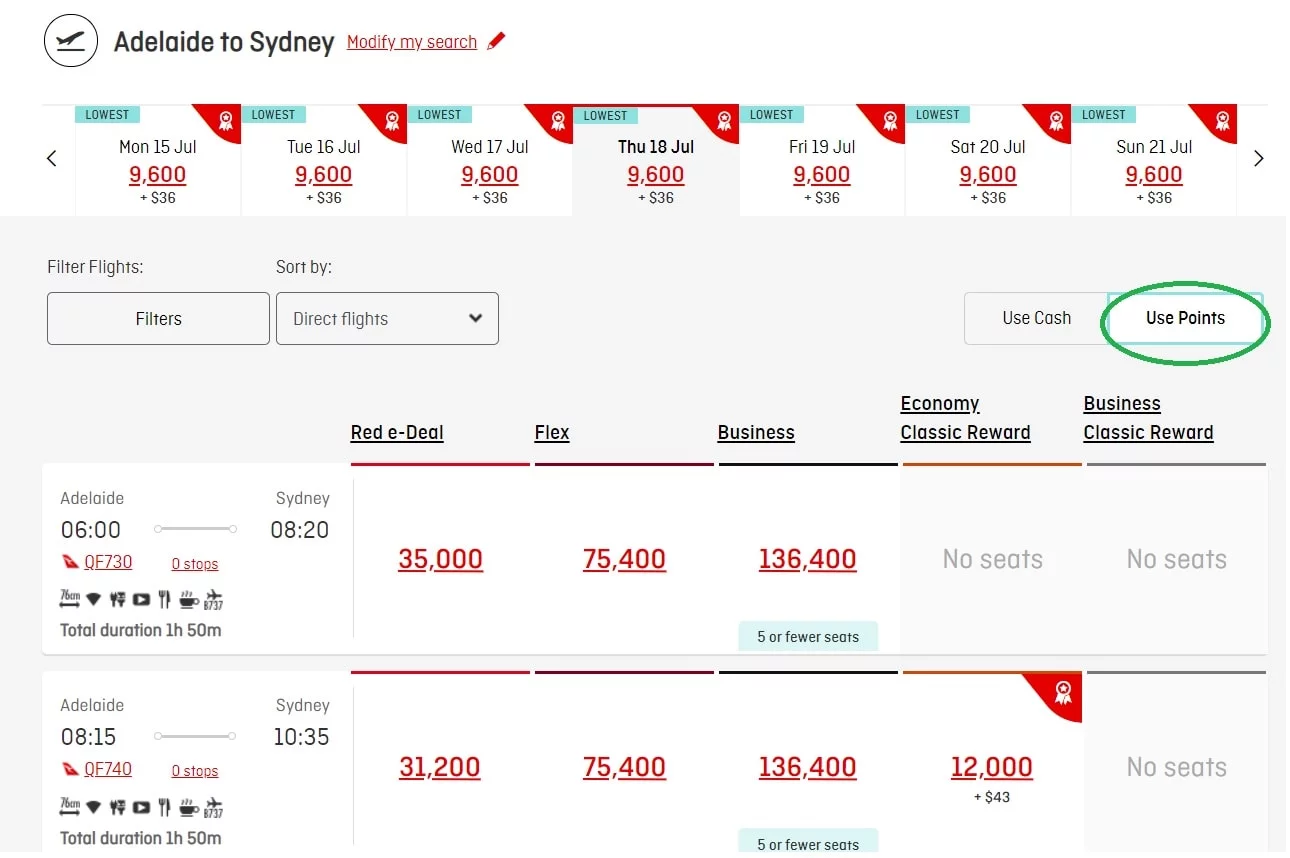 website booking tactics Qantas is using to push Points Plus Pay