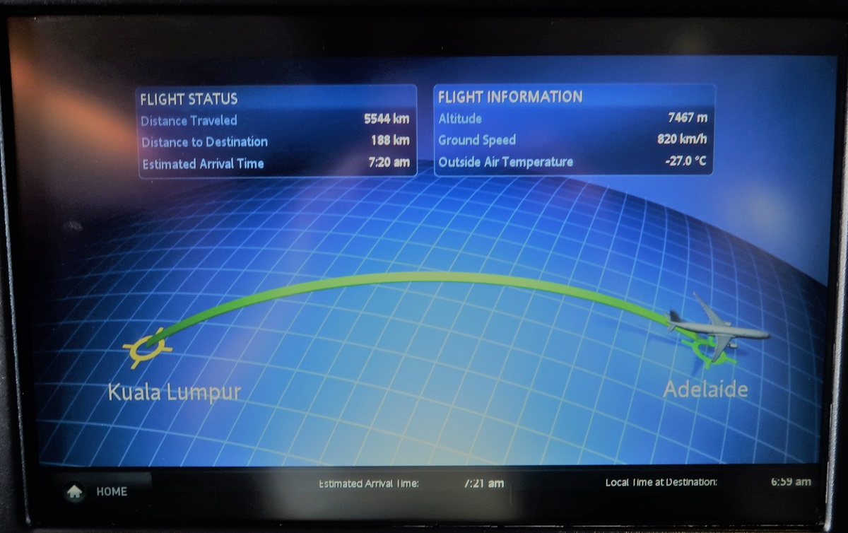 Malaysia Airlines Business Class KUL to ADE pic flight screen