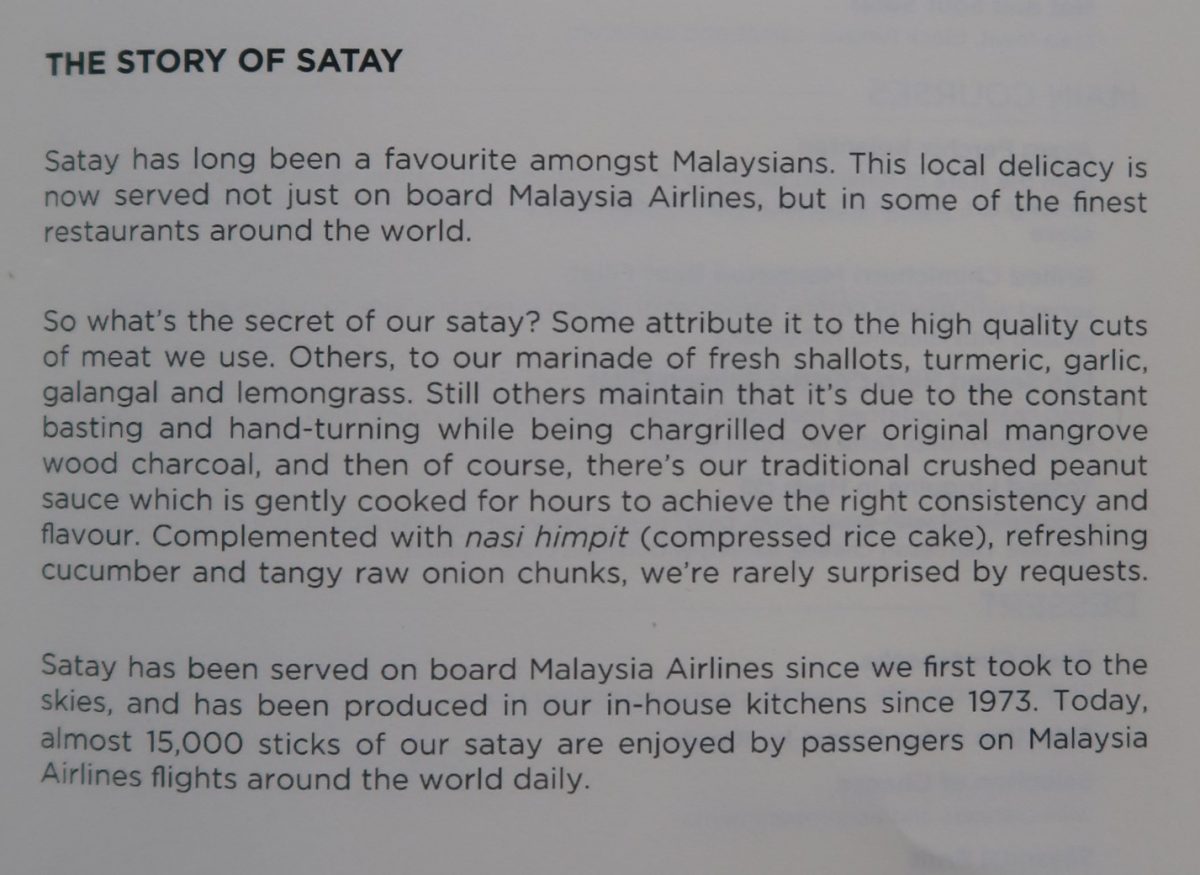 Malaysia Airlines Business Class KUL to ADE pic story of satay