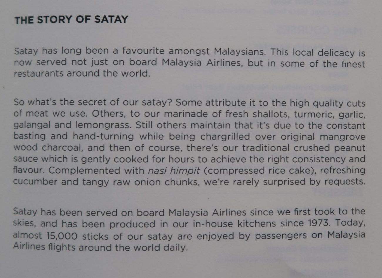 Malaysia Airlines Business Class KUL to ADE pic story of satay