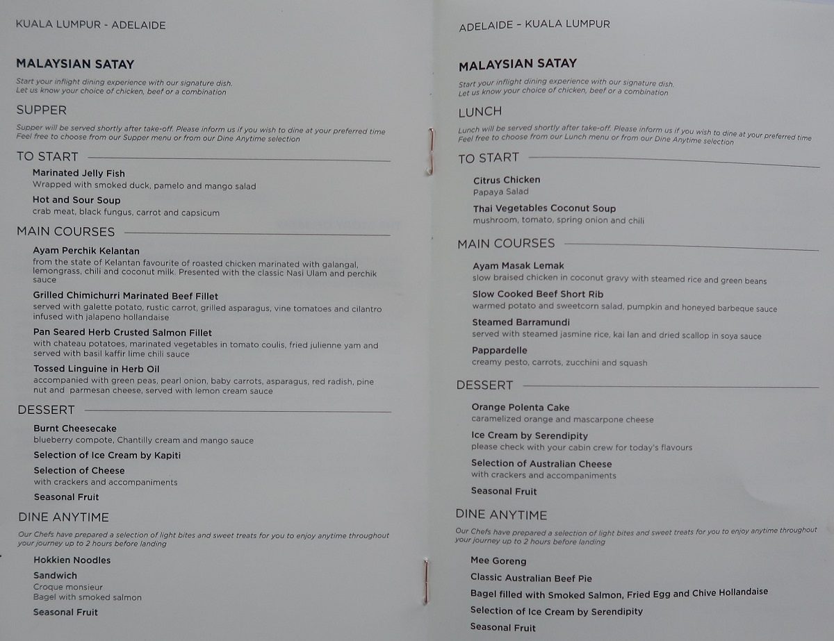 Malaysia Airlines Business Class KUL to ADE pic main menu