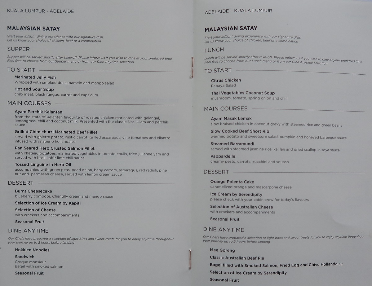 Malaysia Airlines Business Class KUL to ADE pic main menu