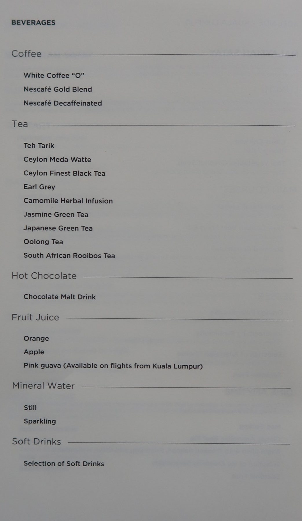 Malaysia Airlines Business Class KUL to ADE pic beverages