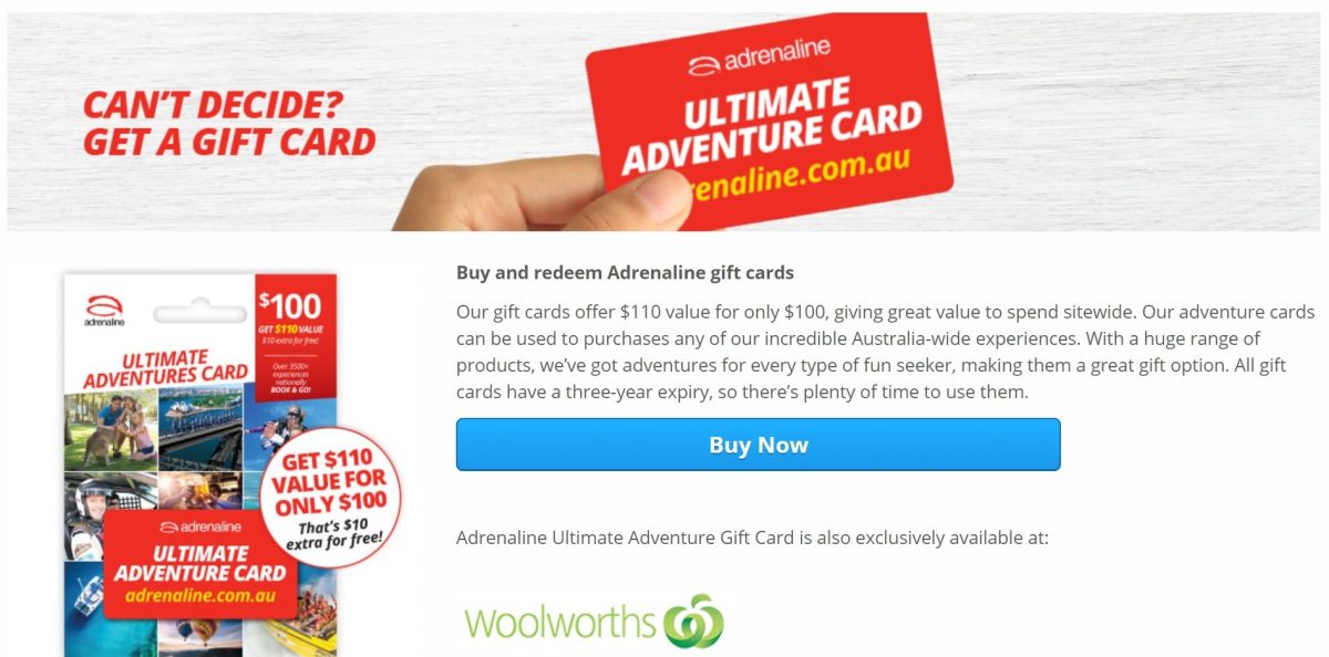adrenaline gift card woolworths