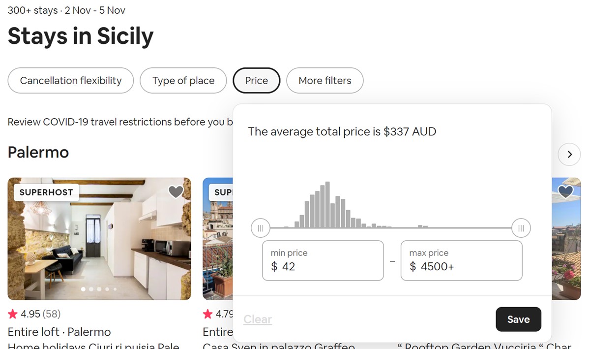 airbnb average total price graph