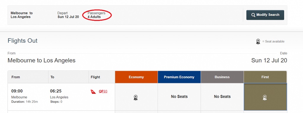 Melbourne to Los Angeles flights out Qantas capacity business and first class seats
