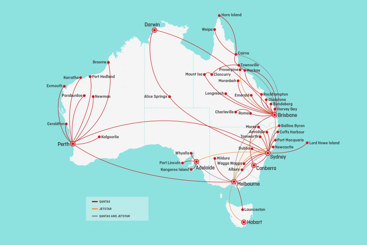 qantas domestic flight map