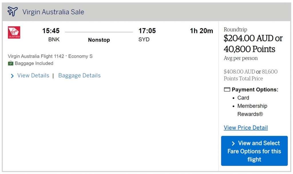 Amex Exlusive Explorer Virgin Australia Sale