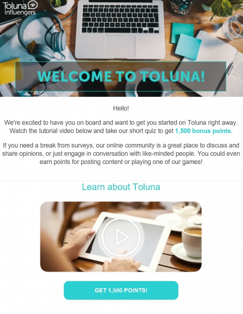 toluna welcome email