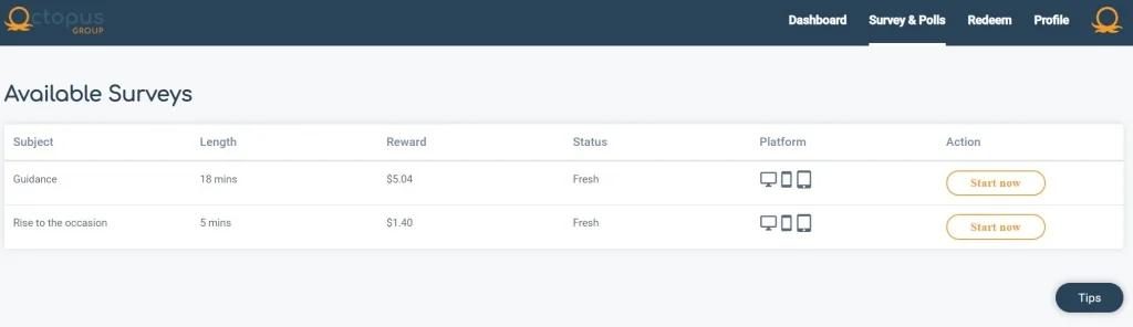 octopus group review available surveys