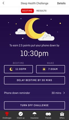 Qantas Wellbeing App bedtime 2