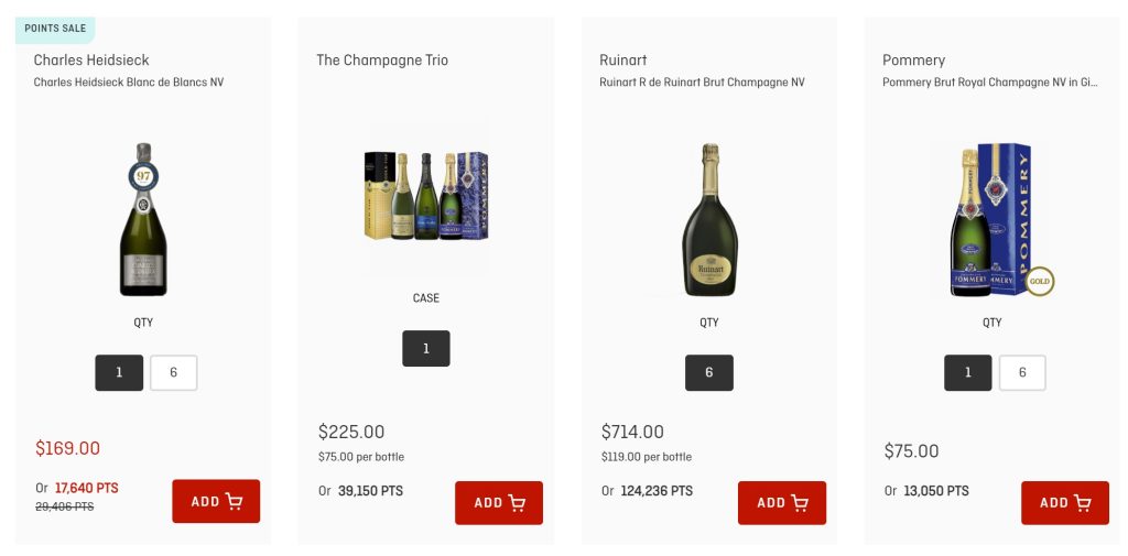 qantas wine champagne screenshot