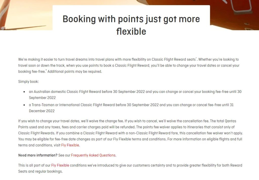 Qantas Flexible Classic Flight Rewards policy