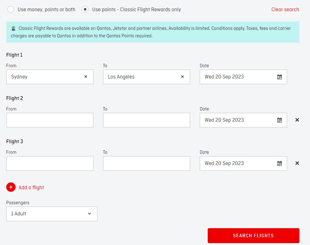 Qantas Classic Flight Reward how to book multi city