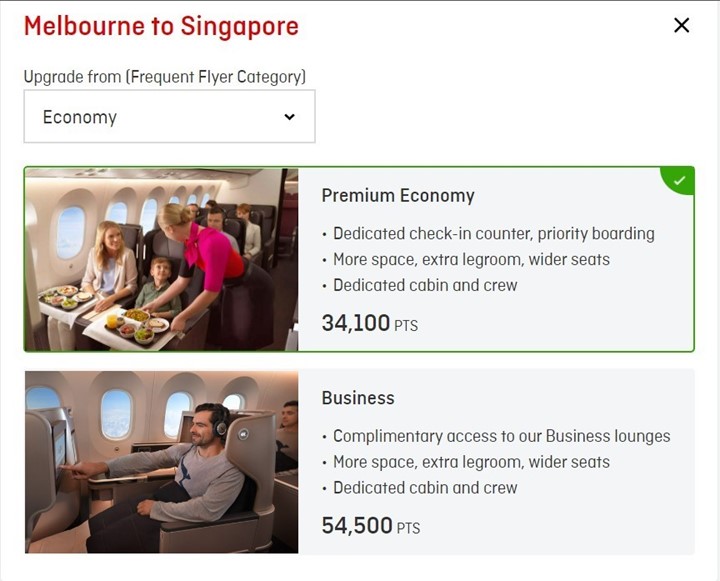 melbourne to singapore upgrades