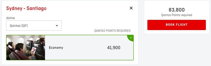 sydney santiago economy qantas points