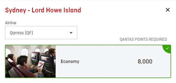 sydney to lord howe island economy qantas points