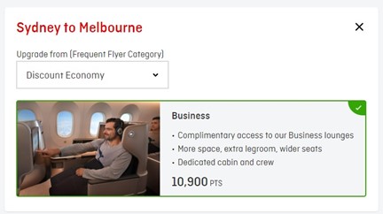 sydney to melbourne discount economy on qantas points