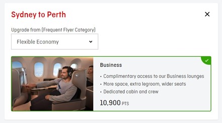 sydney to perth flexible economy on qantas points