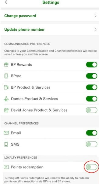 bp rewards app settings