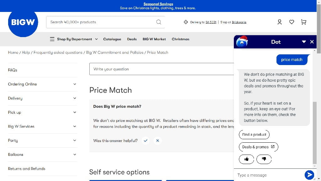 big w price match policy screen