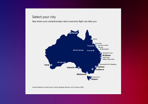 The complimentary flight benefit is available to use departing from 21 cities across Australia